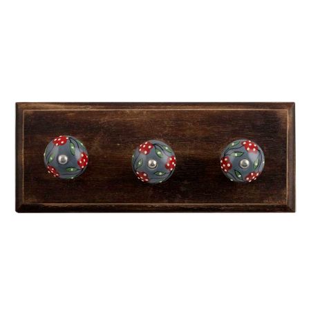 Pea Green Leaf Flower Ceramic Wooden Hooks